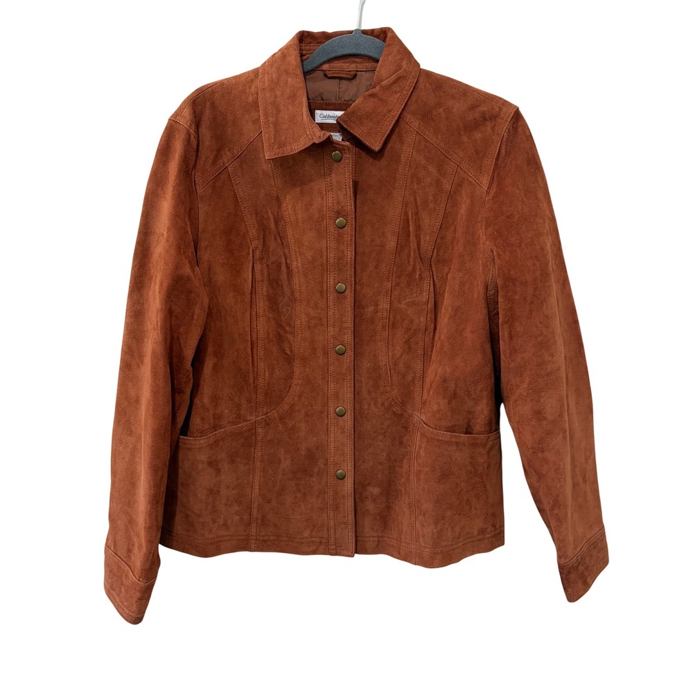 Coldwater Creek Suede Leather Jacket Womens Large Brown Snap Front Y2K Western